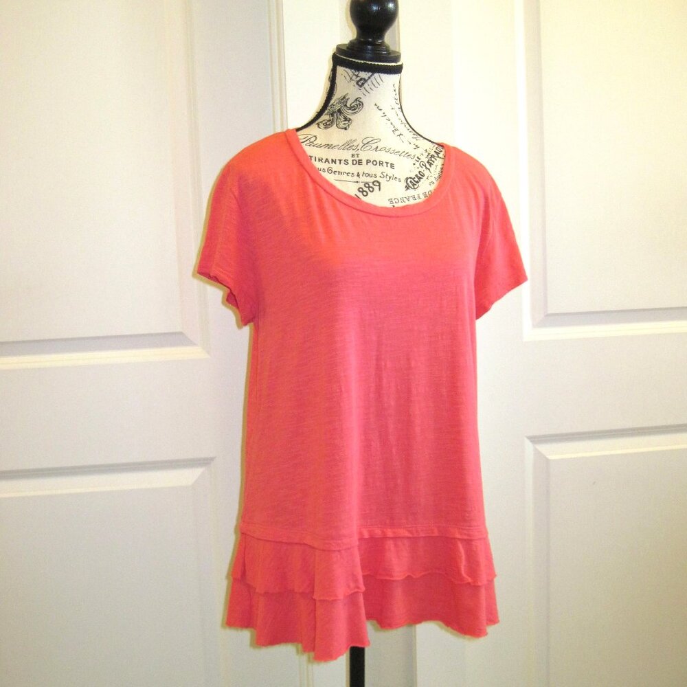 Caslon Cotton Blend, Short Sleeve Top in Coral, Size Medium